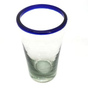 Juego de 6 vasos para cerveza con borde azul cobalto, 16 oz, Vidrio Reciclado, Libre de Plomo y Toxinas